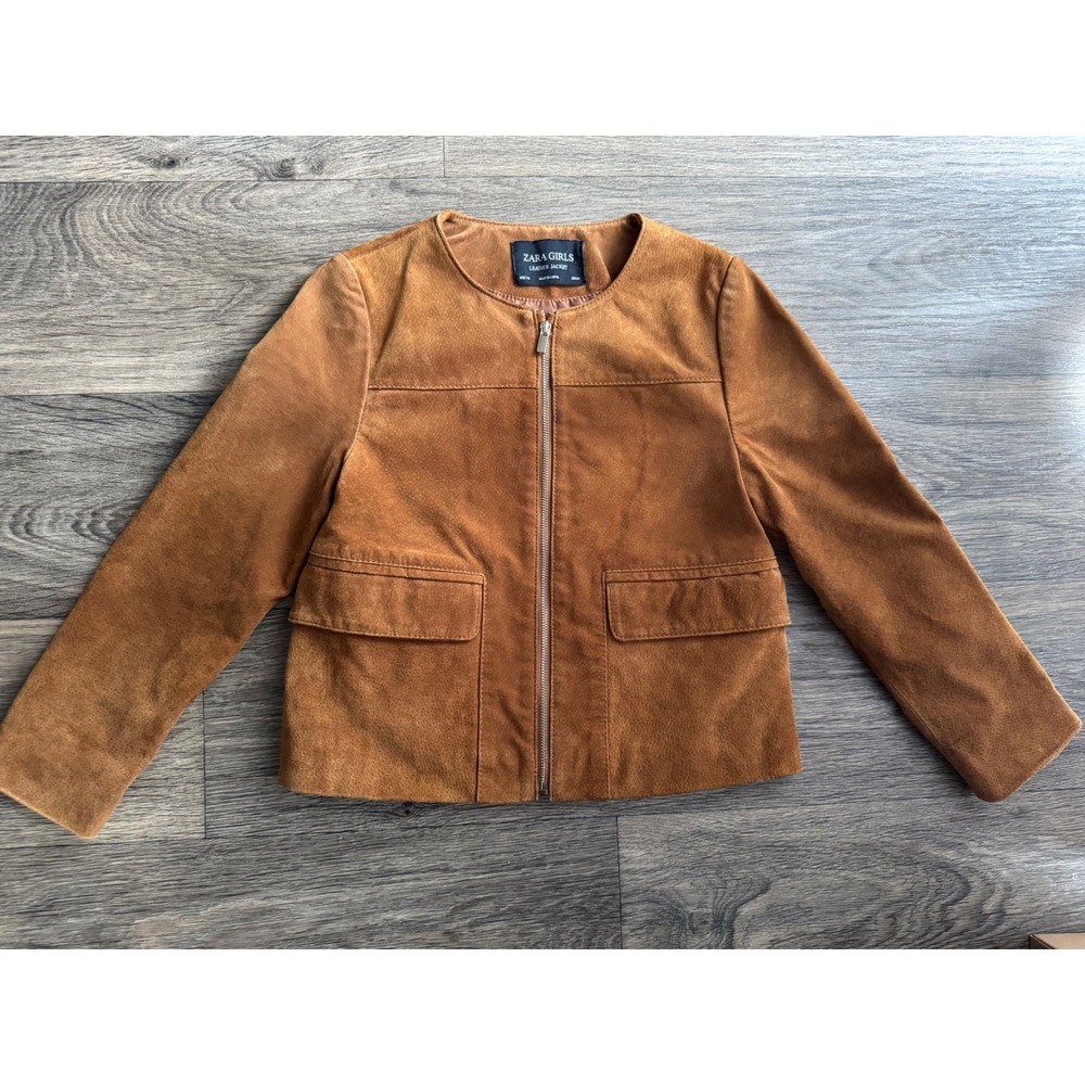 Zara‎ Girls Suede Brown Leather Jacket Size 7-8